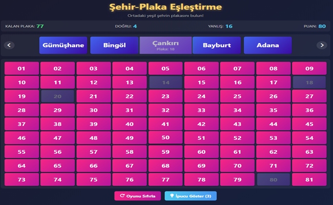 Şehirler ve Plakalar