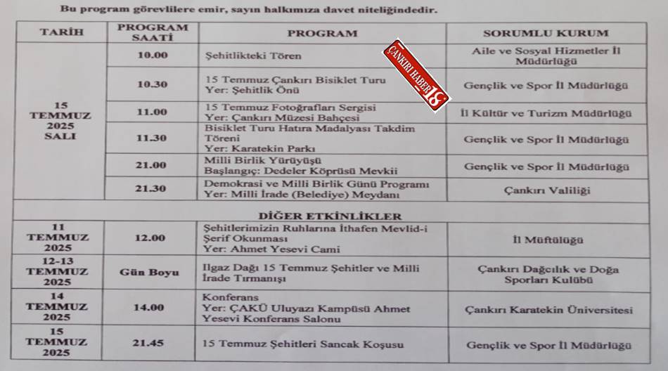 Çankırı 15 Temmuz