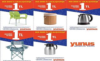 Yunus Market'te  3.000 TL Alışverişe Seçili Ürünler 1 TL